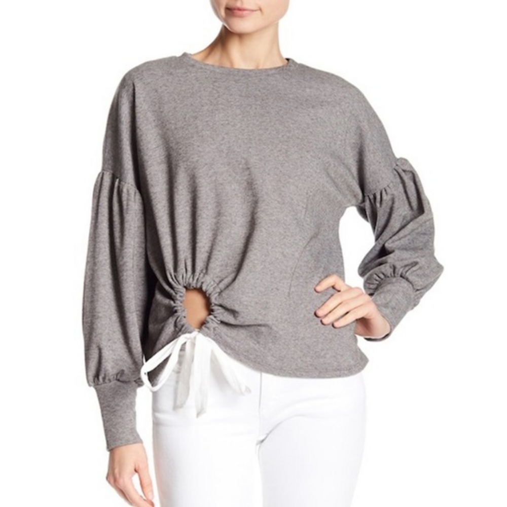 June & Hudson‎ Puff Sleeve Cutout Tie Waist Gray Women Small